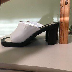 White Tommy Hilfiger square toe chunky block heel sandals